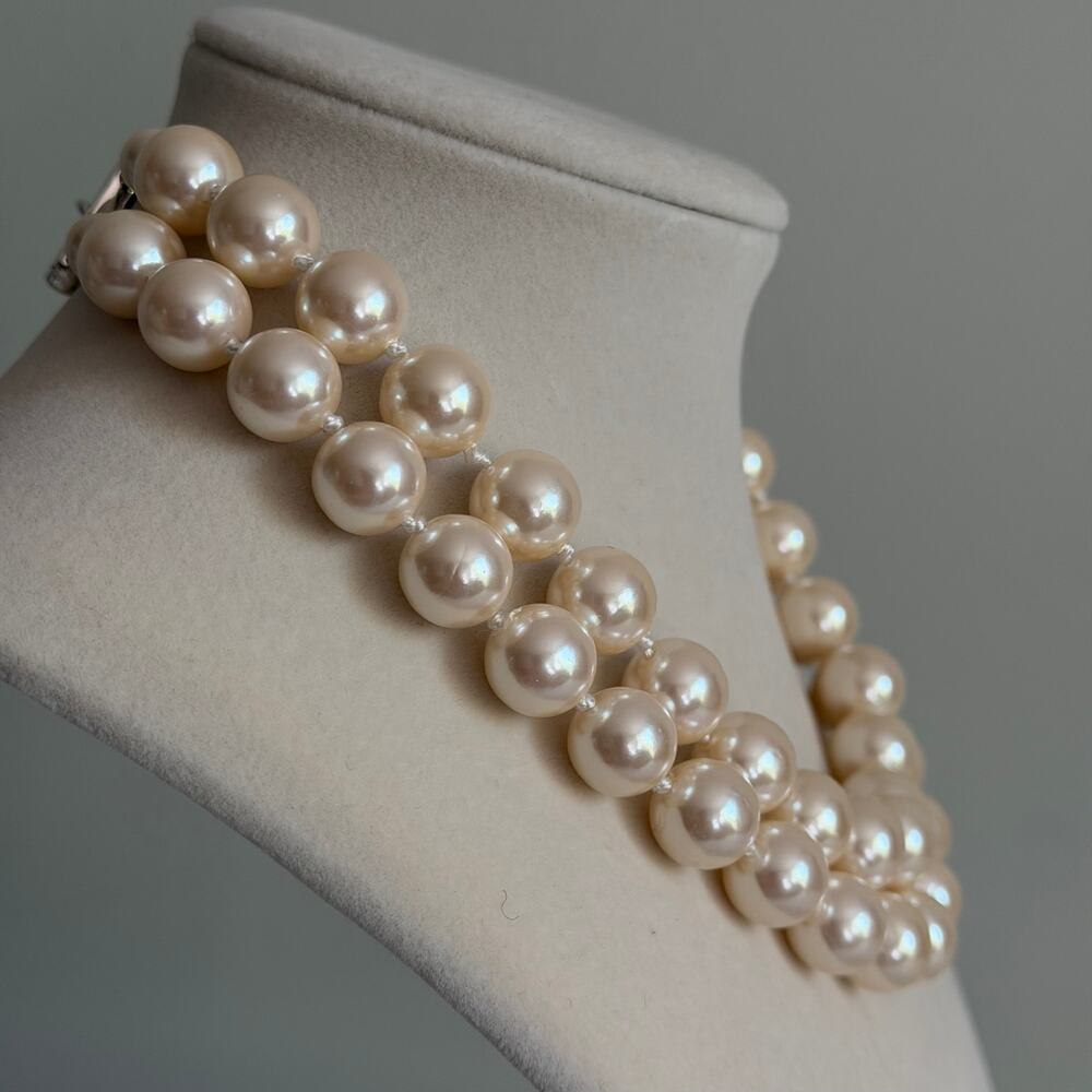 Vintage Double Strand Faux Pearl Necklace Bridal Old Money Glam Statement - Picture 2 of 6